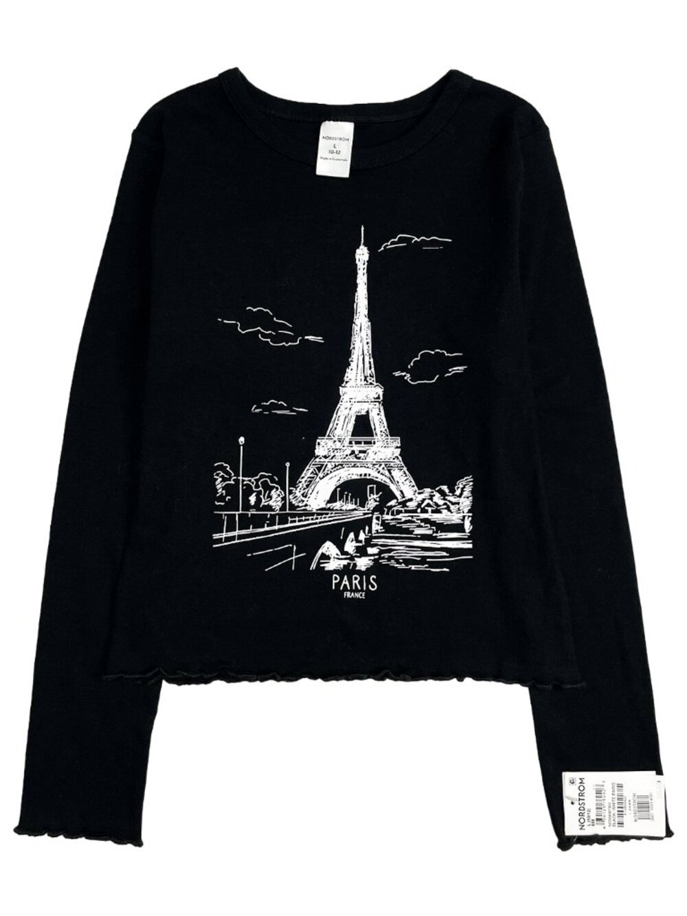 Girls Cropped Long Sleeve Graphic Tee L 10-12 Paris Eiffel Tower Nordstrom NWT